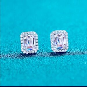 Certified 4ct Diamond Moissanite Princess Cut Sterling Silver Stud Earrings